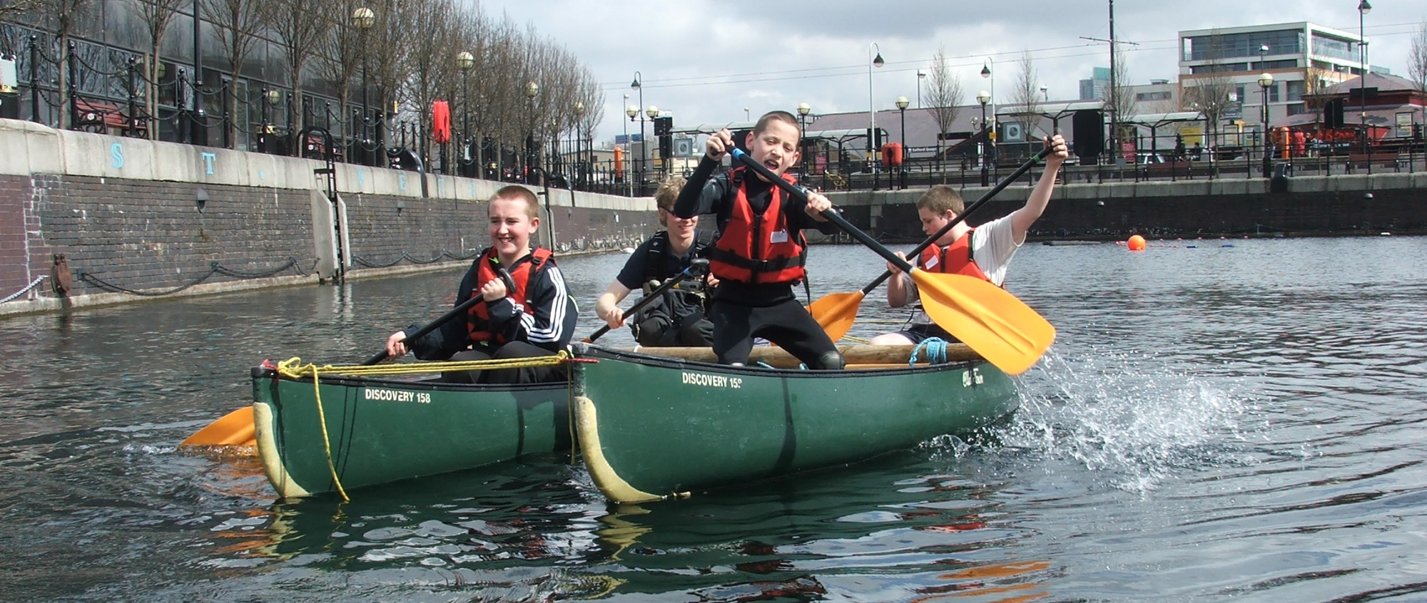 Young people canoeing